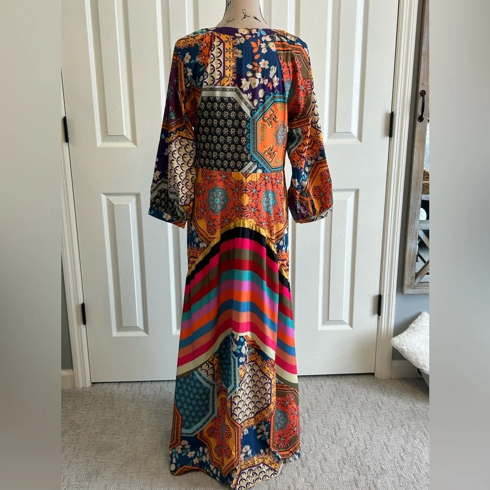 Colorful v-neck boho Maxi Dress nwt - Picture 2 of 6